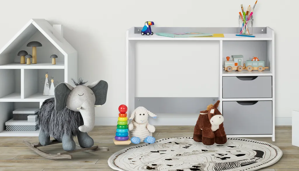 Bureau pour enfants Relaxdays pour devoirs et dessin avec rangements - 2