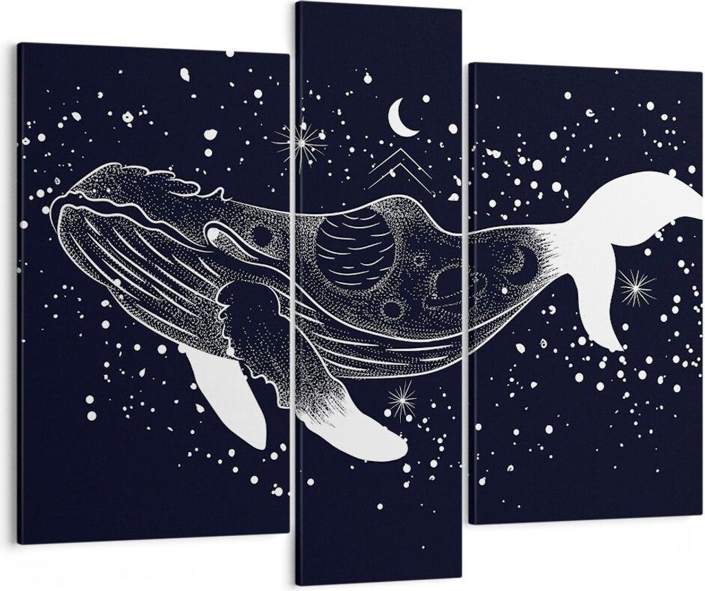 Bild auf Leinwand - Leinwandbild - 3 Teile - Wal Schwarzweiß Grafik - 95x80cm - Wand Bild - Wanddeko - Wandbilder - Leinwanddruck - Bilder - Wandd...