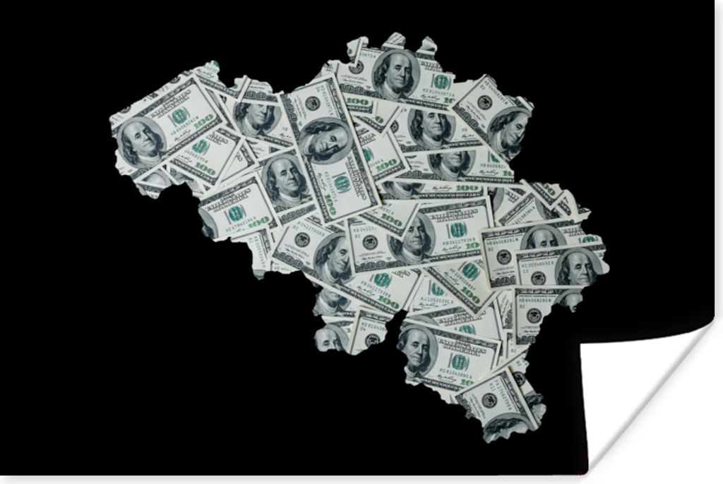 MuchoWow Poster Karte - Belgien - Geld 60x40 cm - Schlafzimmerdekoration
