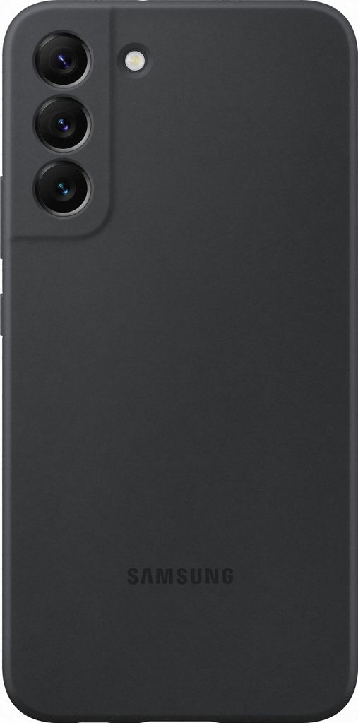 The back of a black Samsung phone case is shown against a white background.
