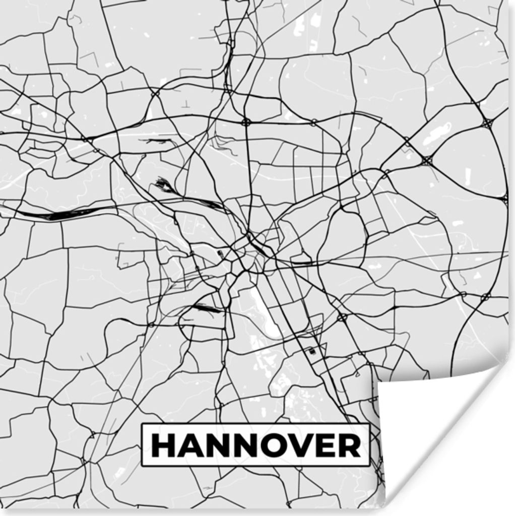 MuchoWow Poster Deutschland - Stadtplan - Hannover - Karte 50x50 cm - Wohnzimmerdekoration