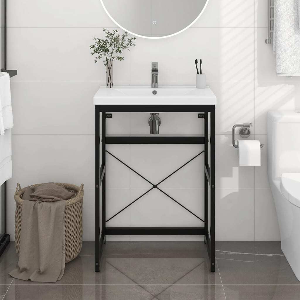 The Living Store Badezimmer Waschtischgestell Schwarz 59x38x83 cm Eisen