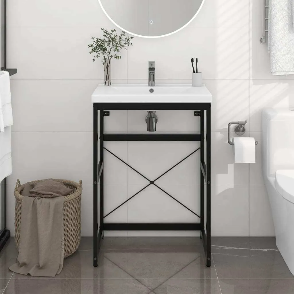 Mobile Bagno Nero 59x38x83 cm in Ferro - Struttura Industriale Robusta