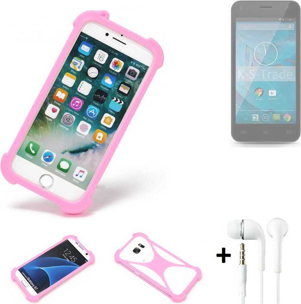 K-S-Trade Bumper + Kopfhörer kompatibel mit Qilive Q.4868 Handy Hülle Schutzhülle Silikon Schutz Hülle Cover Case Silikoncase Silikonbumper TPU