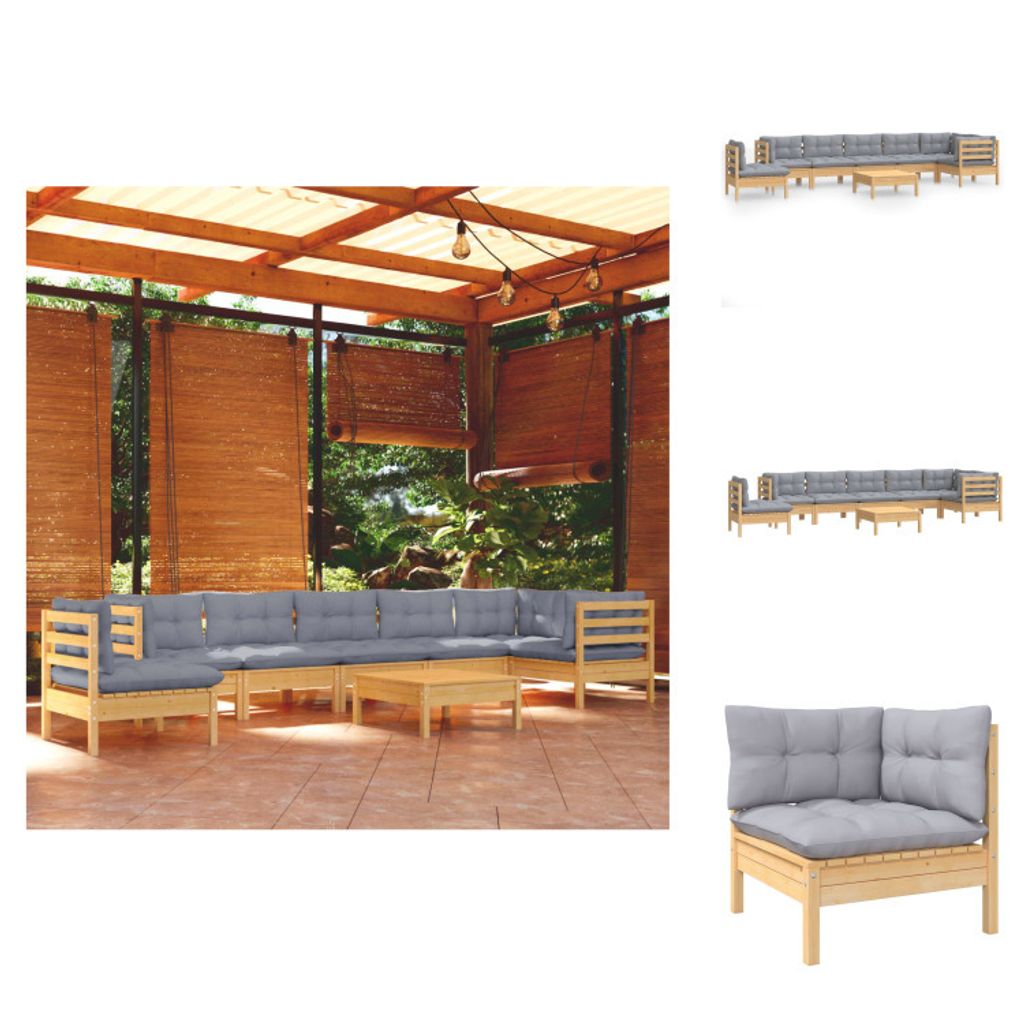 vidaXL 9-tlg. Garten-Lounge-Set mit Grauen Kissen Kiefer Produktbild 
