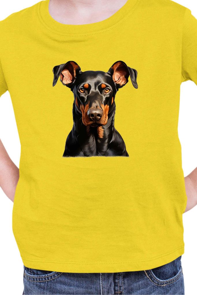 Kinder T-Shirt Dogs Breeds Doberman Pinscher Dog Breed 005, 3-4 Jahr - 104 / Gelb