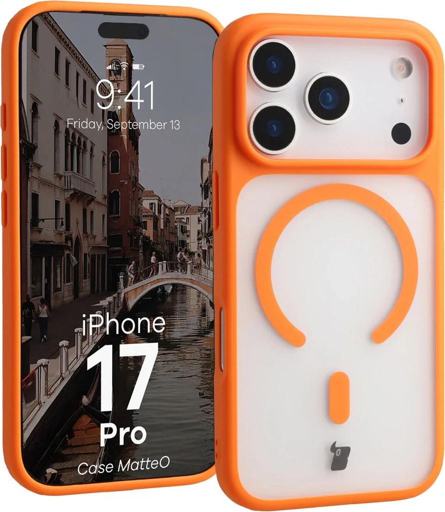 Handyhülle mit Magnetring für iPhone 17 Pro, Bizon Case MatteO, Getönt-Orange