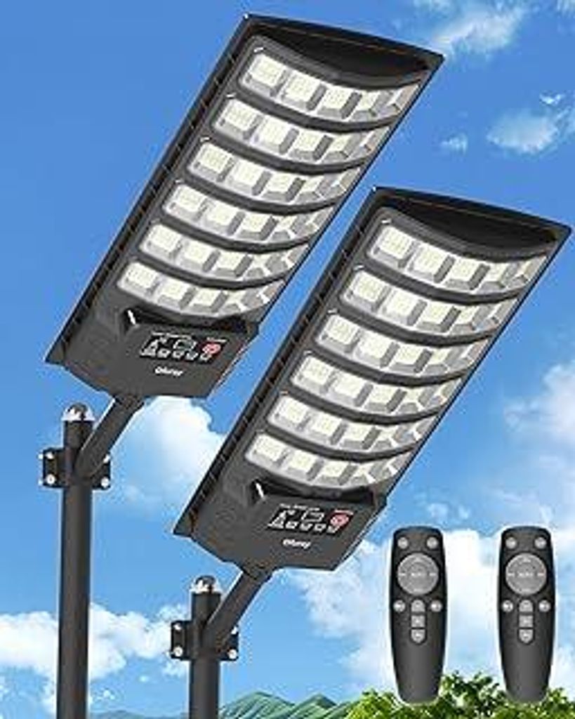 Ofuray Solar Straßenlaterne für Außen, 7000K LED Solarleuchten mit Bewegungsmelder, 5000MAH, 5 Beleuchtungsmodi Wasserdicht Solar Solarlampen Au...