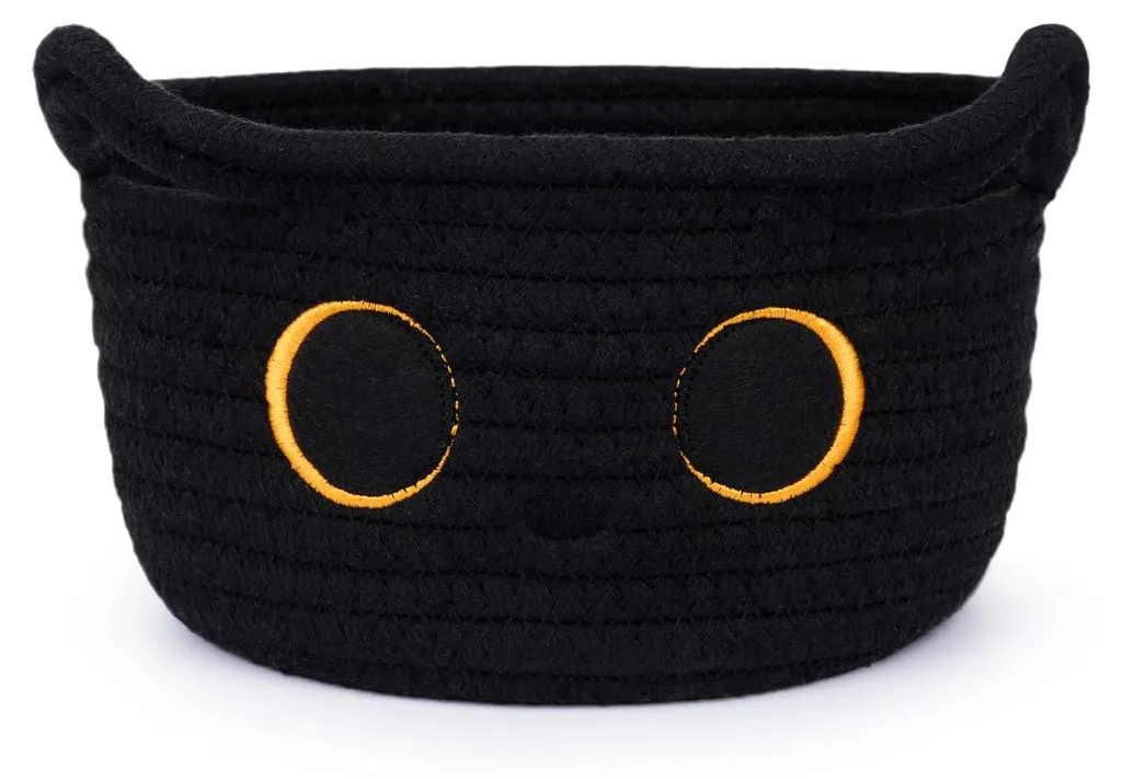 Panier à jouets chat noir pour chambre d'enfant, organisateur en coton