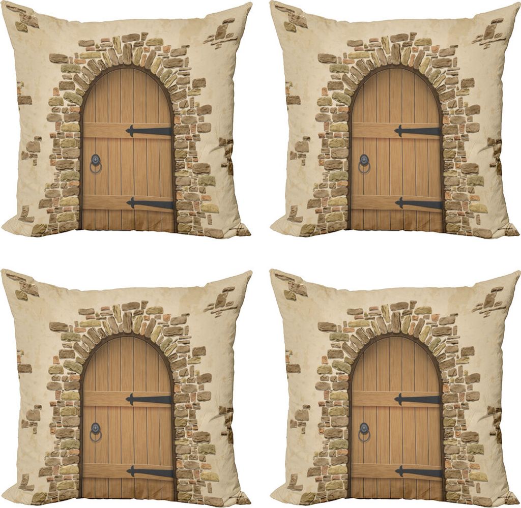 ABAKUHAUS Rustikal Kissenbezug Set (4 Stück), Weinkeller Architektur, Moderner Doppelseitiger Digitaldruck, 40 cm x 40 cm, Sand Braun Hellbraun