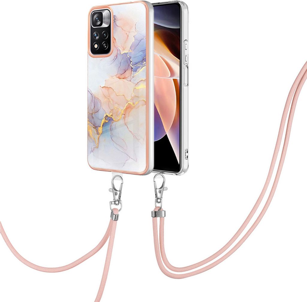 Handykette Hülle für Xiaomi Redmi Note 11 5G Muster TPU Schutzhülle mit verstellbarem Tragegurt Grau