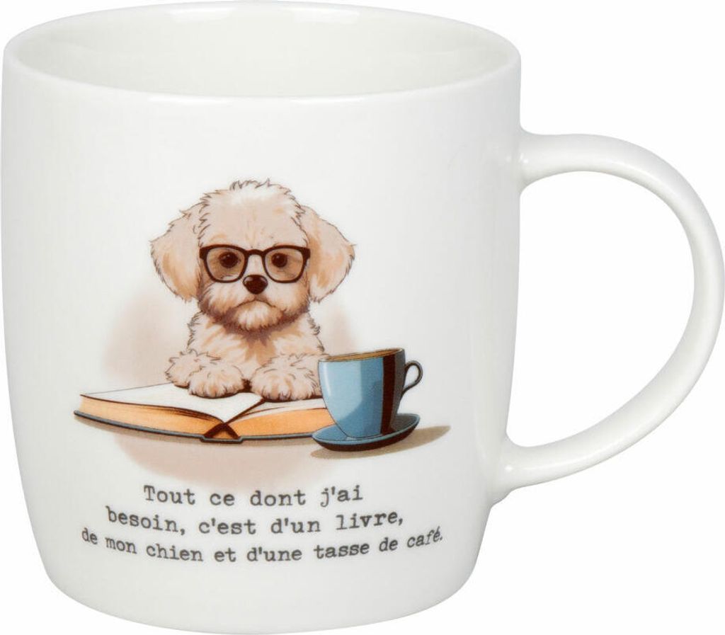 Könitz Becher Livres, chien & café, New Bone China, Bunt, 400 ml, 11 7 275 2915