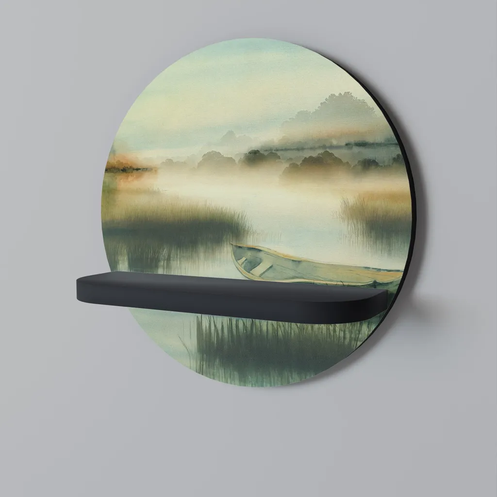 Étagère ronde noire design pour salon et chambre MATIN AU BORD DU LAC