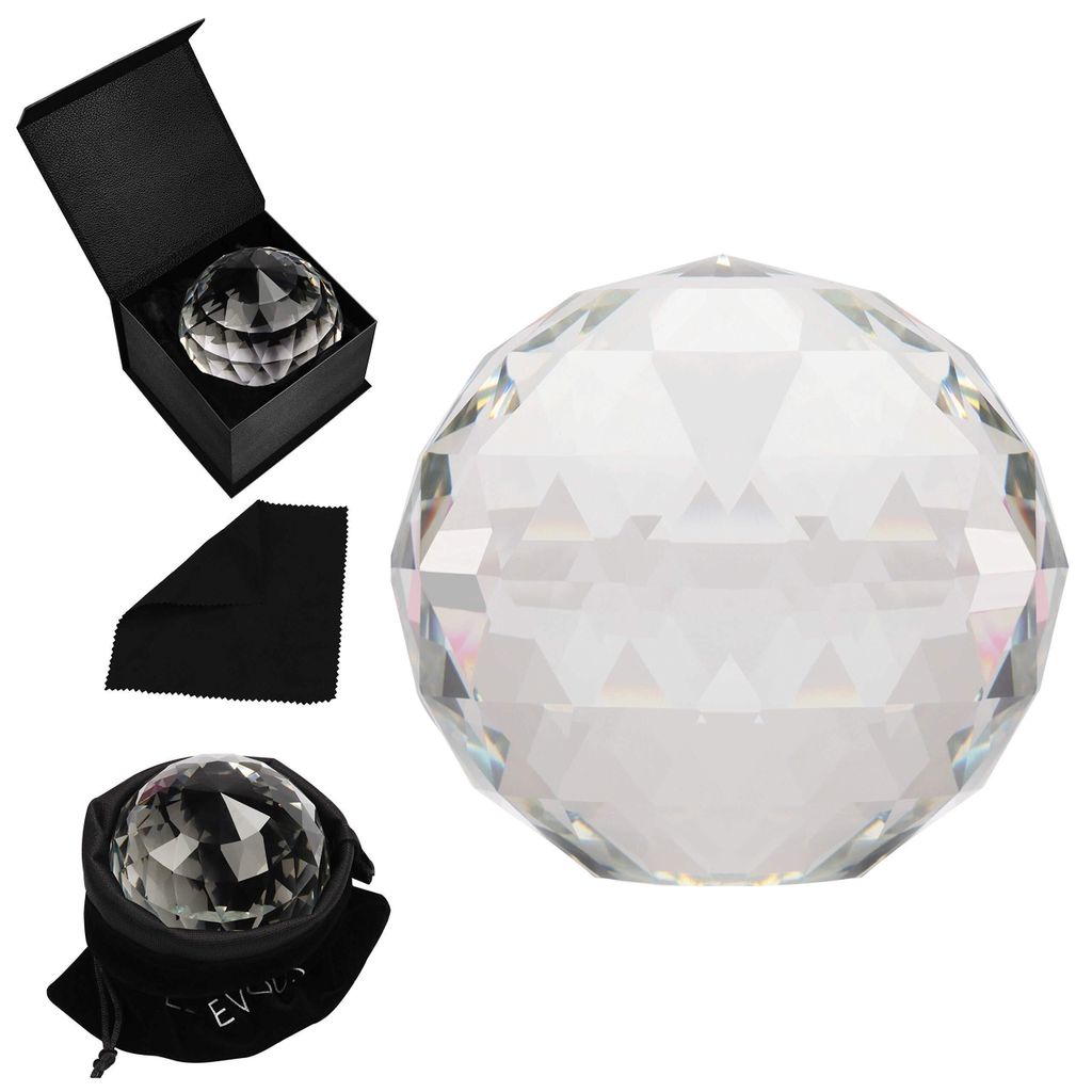 Belle Vous Kristallglas Kugel Feng Shui - 8 cm Prisma Fotografie Sonnenfänger mit Samttasche, Mikrofasertuch & Geschenke Schachtel - Esoterische