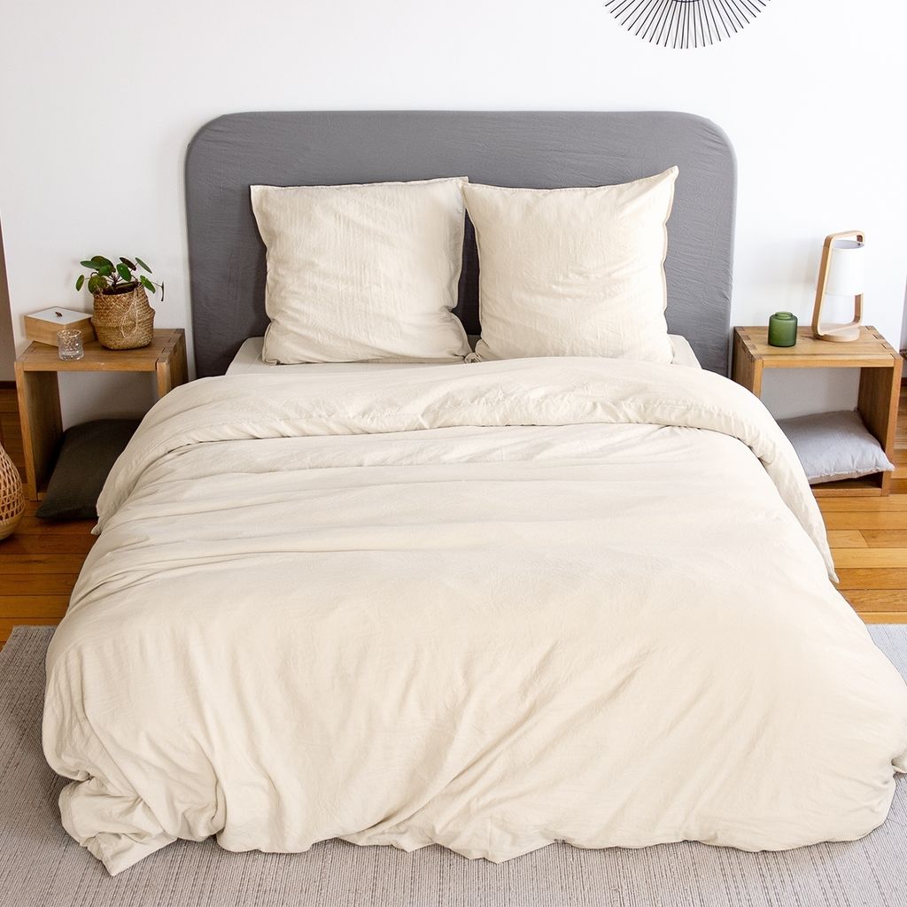 sweeek - Bettwäche-Set sandgelb aus vorgewaschener Mikrofaser für ein Doppelbett