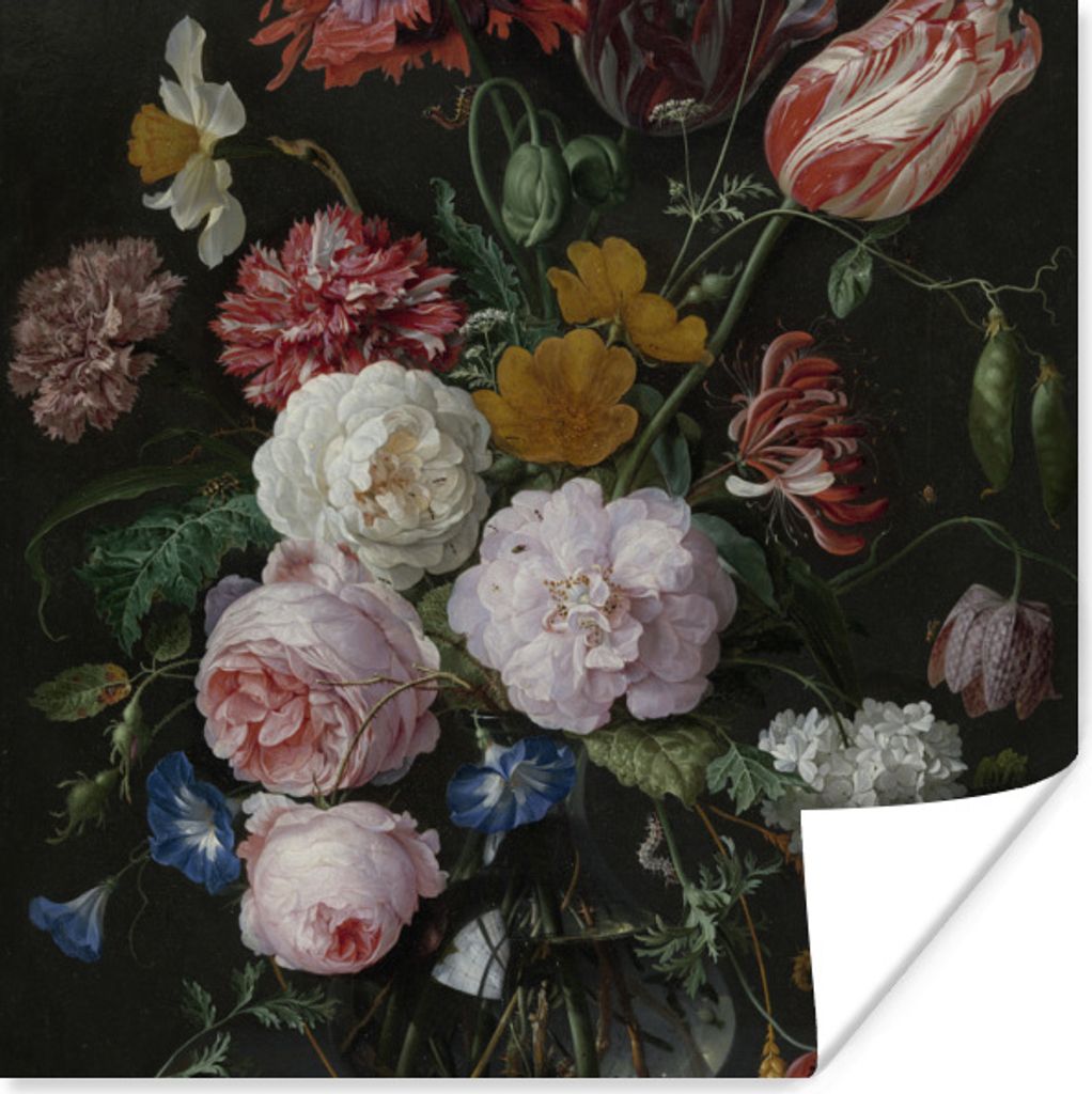MuchoWow Poster Stilleben mit Blumen in einer Glasvase - Gemälde von Jan Davidsz. de Heem 75x75 cm