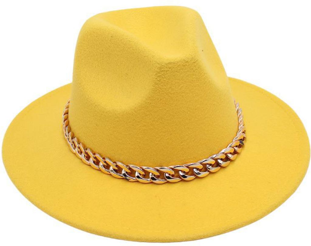 Performance-Hut Dicke Kette Dekor Kuppel Einfarbig Jazz Hut Breite Krempe Retro Foto Requisite Fedora Winter Herbst Panama Kappe