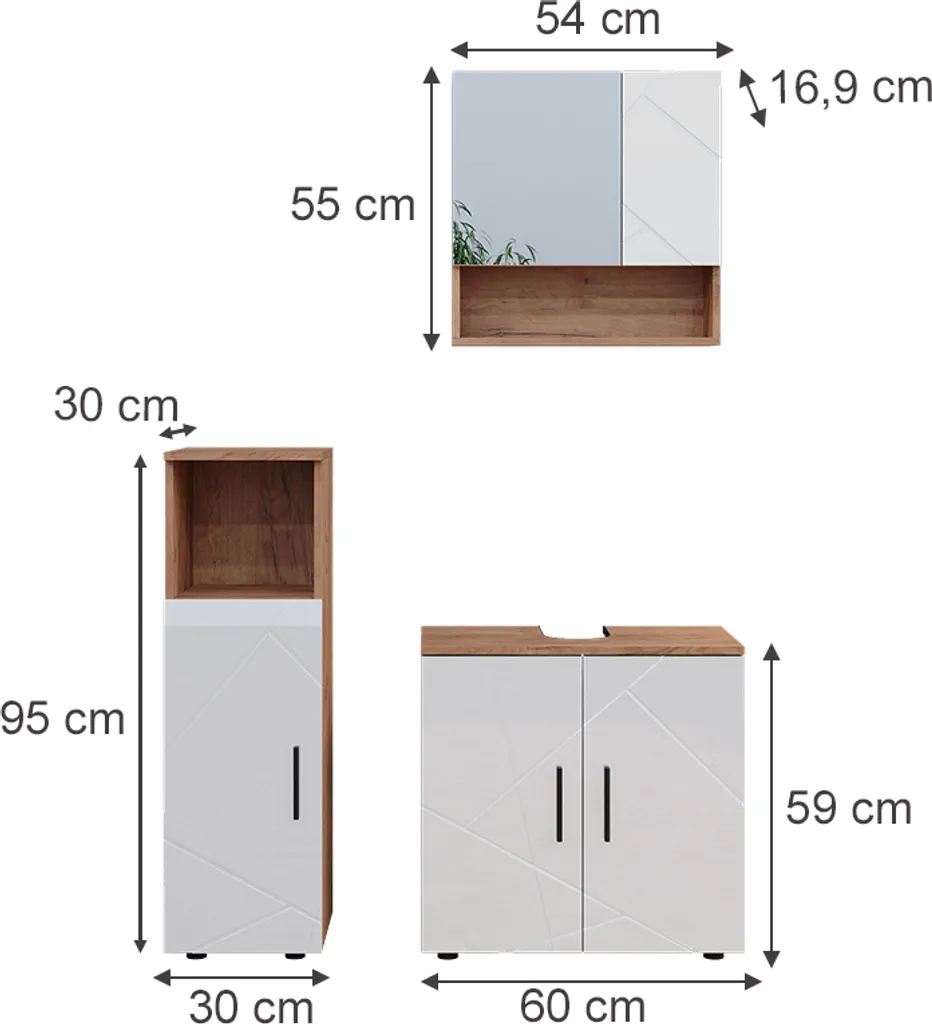 Vicco Irma Set de Bain 3 Éléments Blanc Brillant et Chêne Doré Modèle 40538 - 3