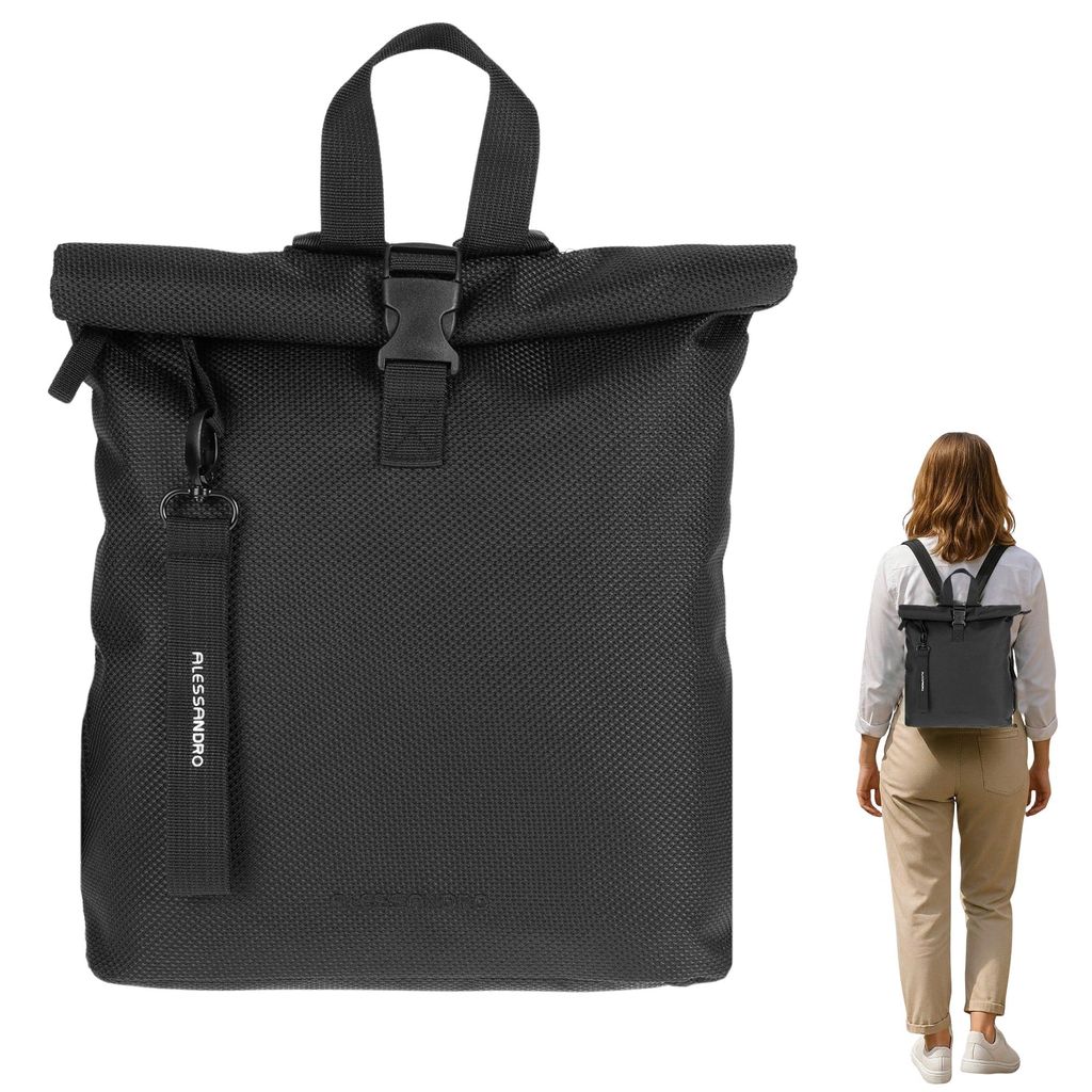 Rucksack Damen klein Alessandro small medium DIN A4 Bürotasche für Damen Freizeitrucksack mit Rückentasche Mila 4293 Backpack Black Schwarz + Etui