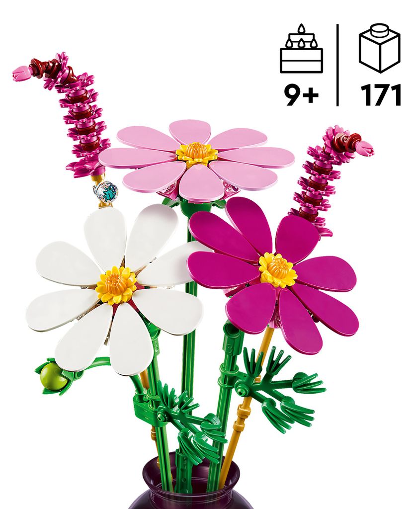 LEGO Botanicals Kosmeen - Künstlicher Blumenstrauß mit 3 Kosmeen & 2 Lampenputzergras Stielen - DIY Kunstblumen Kinderzimmer Deko - Geburtstagsge...