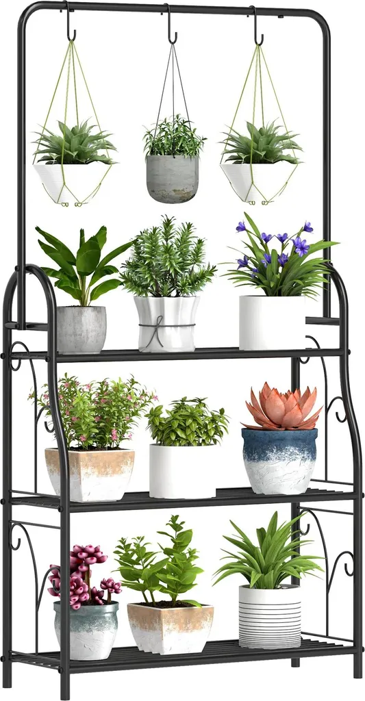 Support à fleurs en métal 3 étages noir pour balcon et salon 137 cm