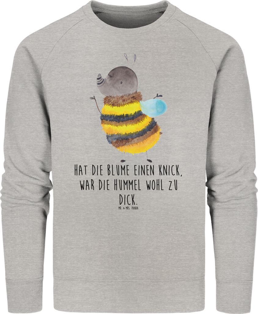 Mr. & Mrs. Panda Organic Pullover Hummel flauschig Größe S - Heather Grey - Geschenk, Pulli, Rundhals, Blume, Lustige Sprüche, Baumwoll, Biene, ...