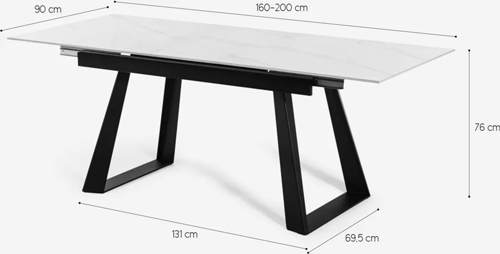 Table de repas extensible 160-200 cm design marbre blanc effet Caracas - 11