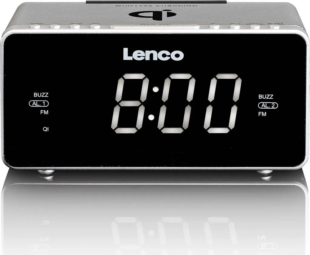 Lenco CR-550SI Radio-réveil FM Stéréo avec Chargeur QI et USB Argent