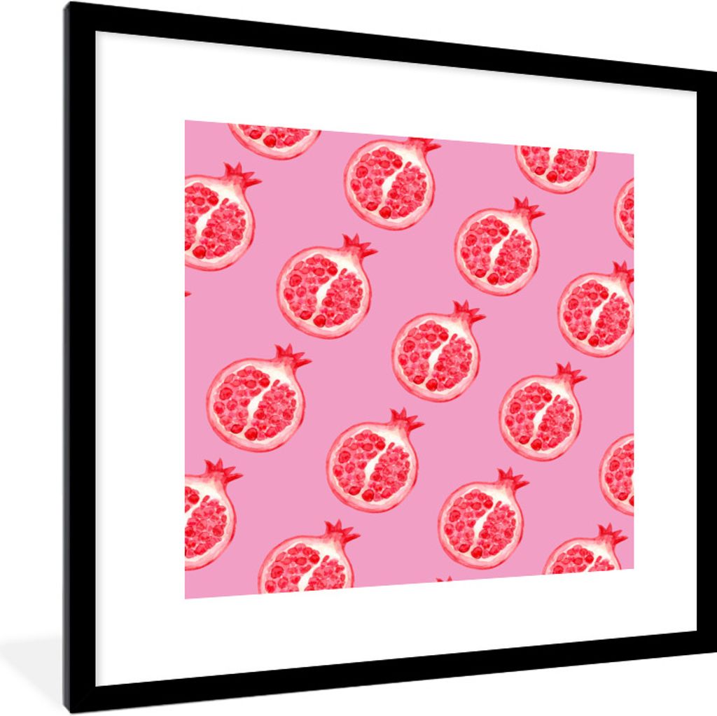 MuchoWow Gerahmtes Poster Obst - Rosa - Schablonen 40x40 cm - Poster mit Schwarzem Bilderrahmen Wandposter Rahmen Foto Bilder - Poster - Plakat i...