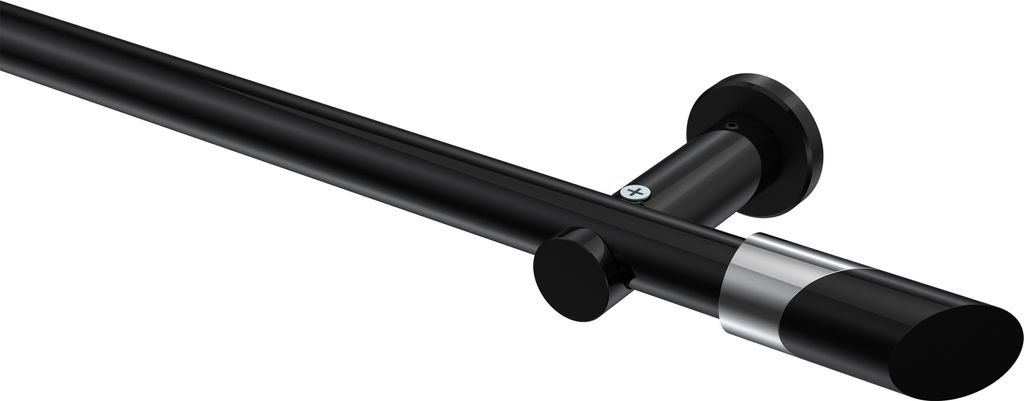 Interdeco Gardinenstange / Vorhangstange Schwarz, Typ Platon Verano (Schräge Bicolor) ohne Ringe, 20 mm Ø 1-läufig, 120 cm