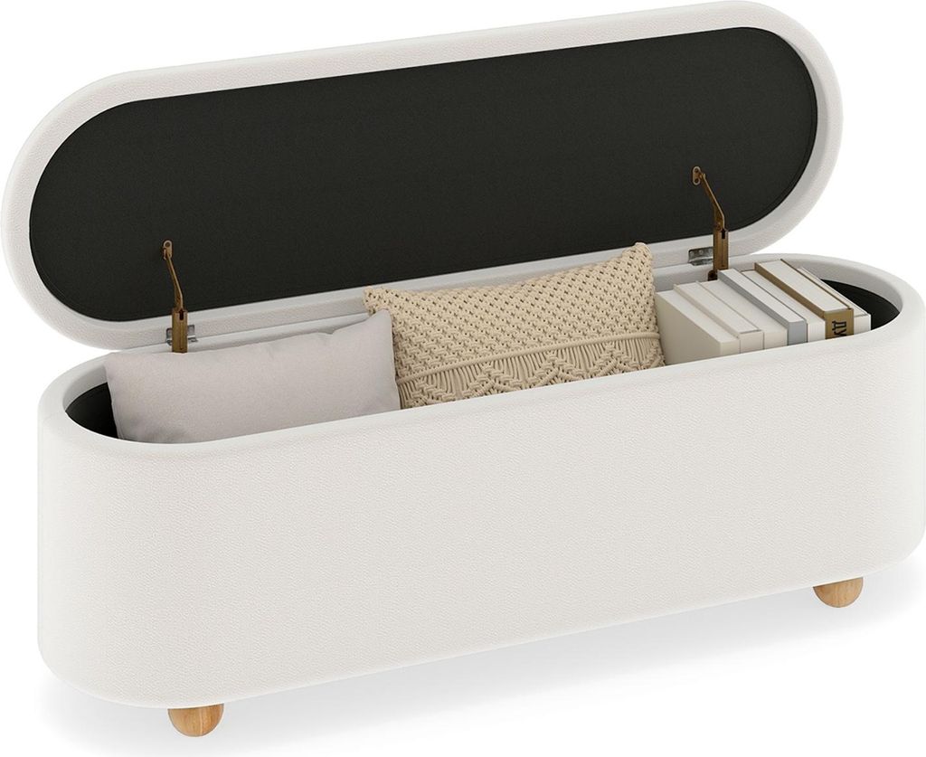 COSTWAY Sitzbank mit Stauraum 150L, 139cm Sitztruhe mit Klappdeckel, als Bettbank & Flurbank, Aufbewahrungskiste gepolstert, 139x40,5x48,5cm, weiß
