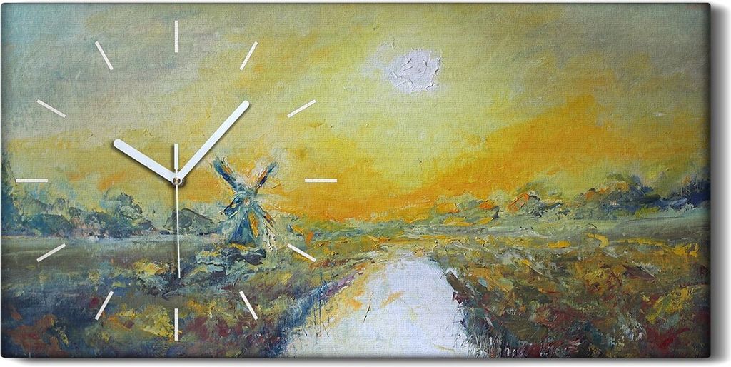 Küche Wohnzimmer Wand Leinwand Uhr Kunstdruck 60x30 Gemälde Landschaft Mühle - weiße Hände