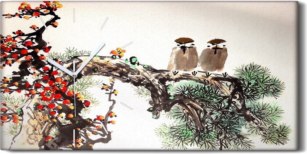 Küche Wohnzimmer Wand Leinwand Uhr Quarz 60x30 Chinesische Baum Tinte Kirsche - weiße Hände