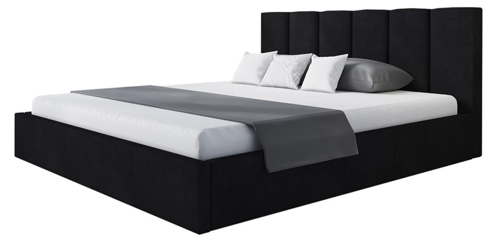 AlpiMeble Bett 180x200 - Polsterbett mit Bettkasten und Metallrahmen - Modern Betten - Weicher Jasminstoff - Kollektion Tokio, Schwarz