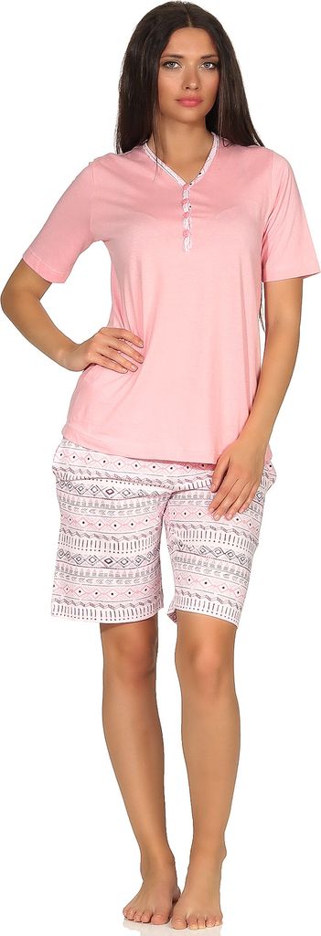Damen Shorty Pyjama kurzarm Ethnolook – auch in Übergrössen bis Grösse 60/62 – 102 90 226 ; rosa , 36