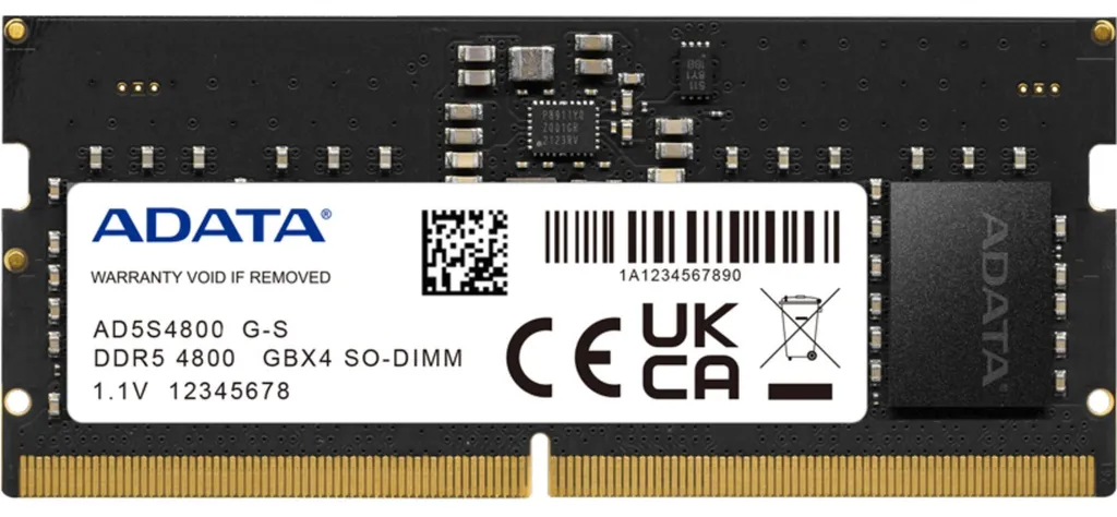 Barrette Mémoire RAM DDR5 8Go 4800MHz SO-DIMM ADATA pour Laptop Moderne