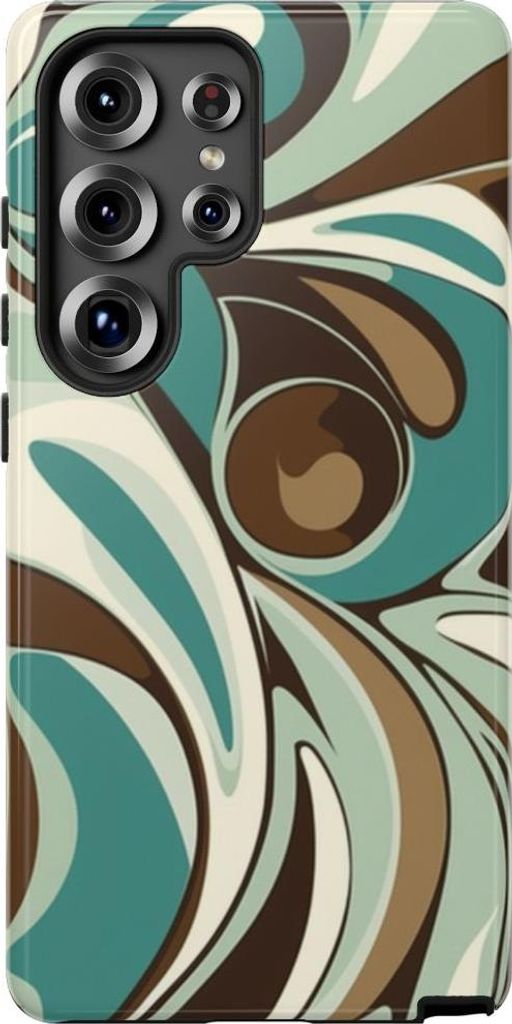 Abstraktes Wirbelmuster in Türkis und Braun – Hülle Kompatibel mit Samsung Galaxy S25 Ultra