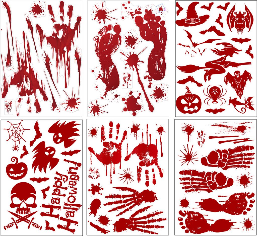 Halloween-Dekorationen, Fensteraufkleber, blutiger Handabdruck/Fußabdruck, gruselige Halloween-Wandaufkleber, Boden-/Fensteraufkleber