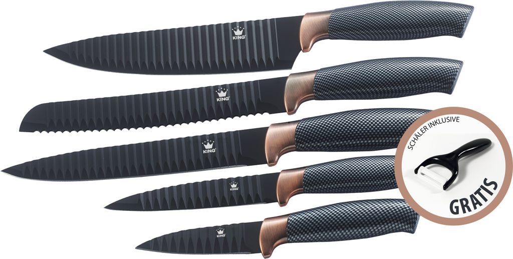 5tlg. Messerset KING® CARBON DESIGN Edelstahl beschichtete Produktbild 