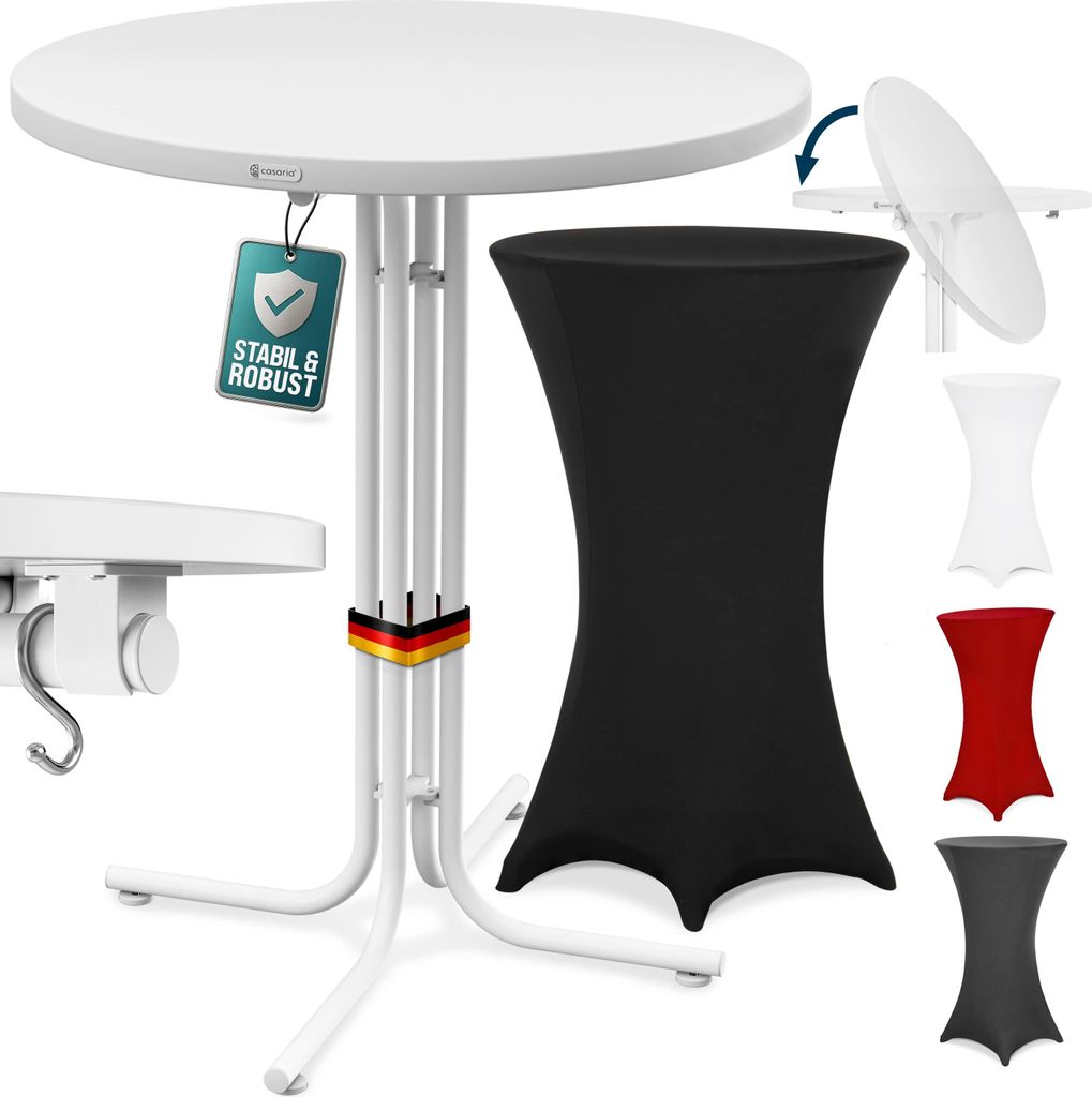 CASARIA® Table haute pliable blanche avec housse noire Image du produit 