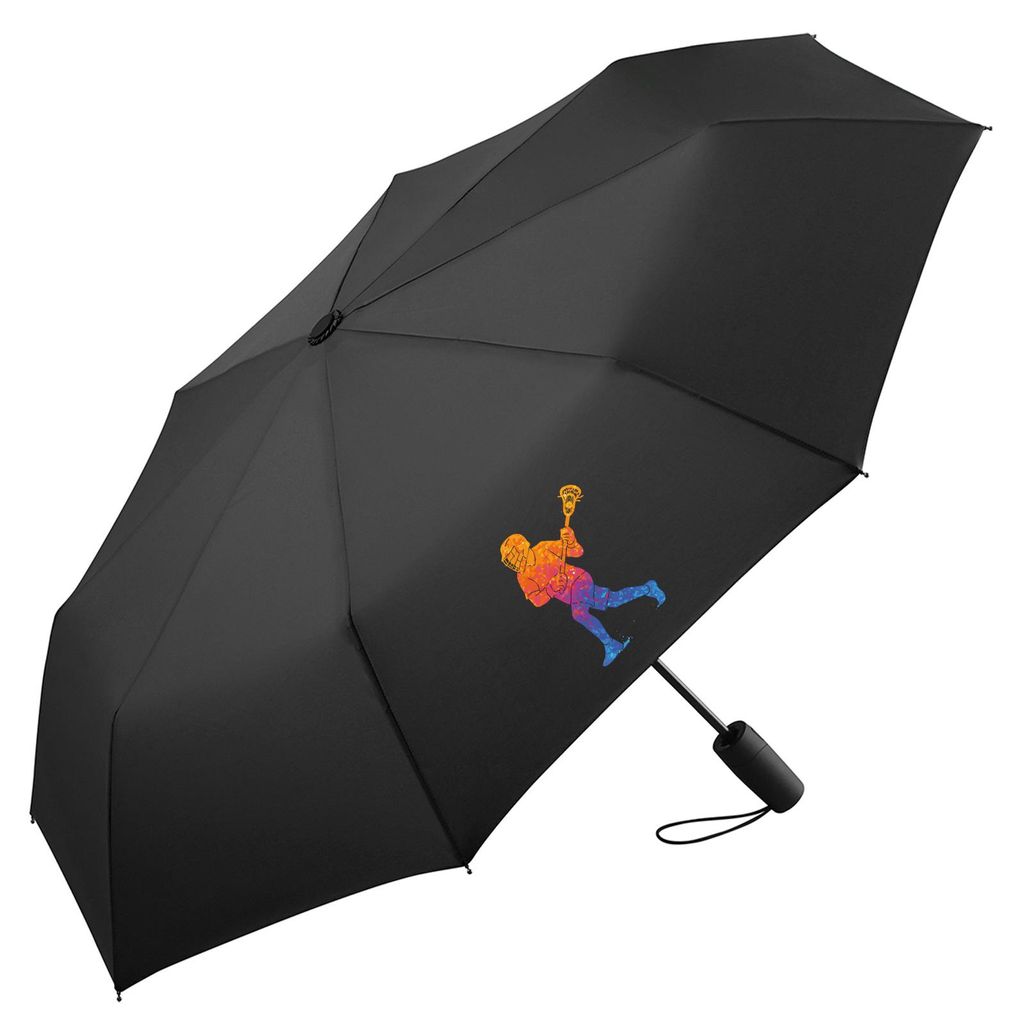 Huuraa Regenschirm Lacrosse bunte Silhouette 98cm Schwarz Sturmfest Taschenschirm Geschenkidee