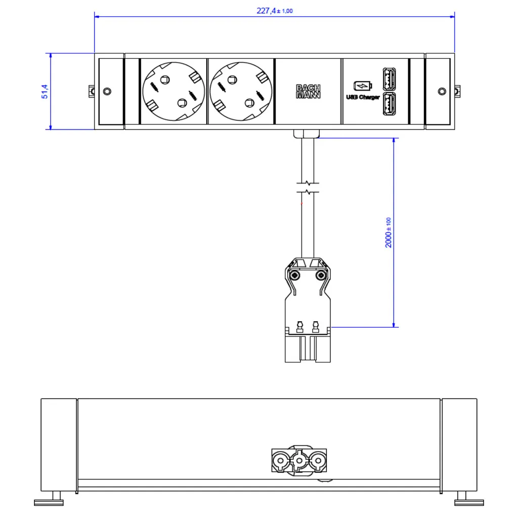 Boîtier de bureau pour télétravail DESK RAIL 2 prises et USB Charge - 2