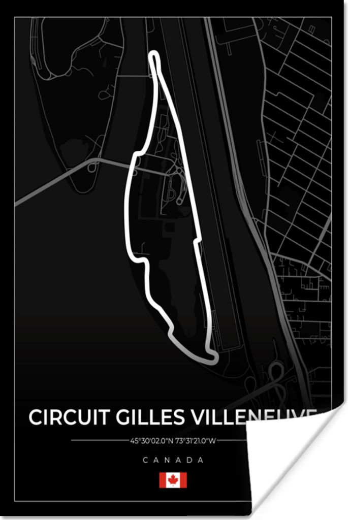 MuchoWow Poster Rennsport - Rennstrecke - Circuit Gilles Villeneuve - Kanada - F1 - Schwarz 120x180 cm - Kunstposter