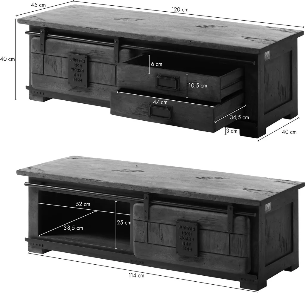 Table basse rectangulaire manguier laqué RAILWAY pour salon loft