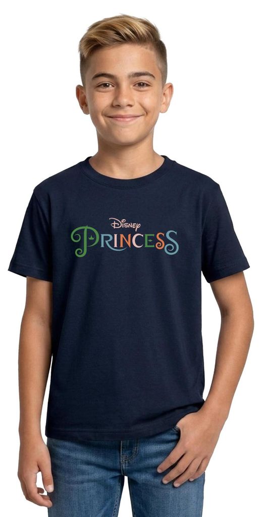 Disney Prinzessinnen Schriftzug Teenager T-Shirt, 134/146 (9-11 Jahre), Navy