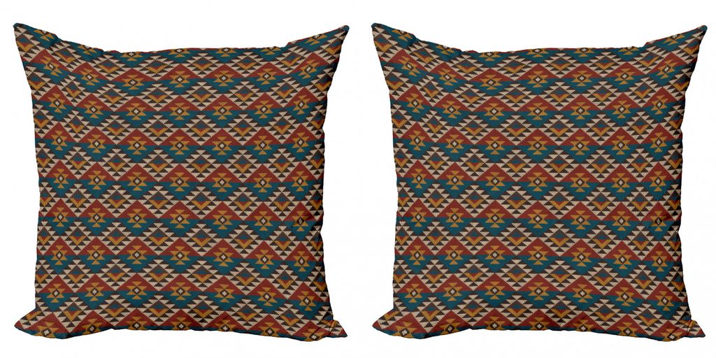 ABAKUHAUS Geometrisch Kissenbezug Set (2Stück), Ethnische Gestrickte Seem Jacquard Aussicht Fabric Geometrisch Bild, 60x60cm, Petrol Blau Zimt