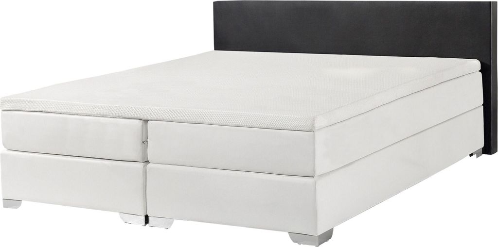 BELIANI Boxspringbett Schwarz/Weiß Kunstleder 160 x 200 cm Modern