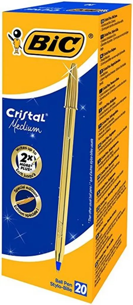 Stylo bille rétractable BIC Cristal pointe moyenne et encre bleue x20