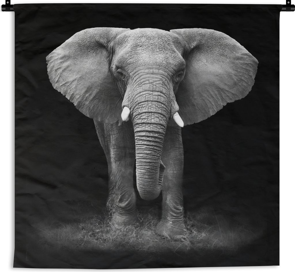 MuchoWow Wandteppich Wandbehang Elefant - Schwarz - Weiß 150x200 cm Tapisserie Dekoration Wandtuch - Wandaufhängung - Moderner