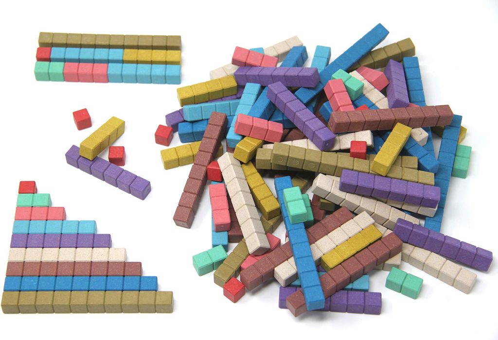 WISSNER aktiv lernen 080508.000 100 RE-Wood-Rechenstäbe in 10 Montessori-Farben, Blau,braun,gelb,grün,rosa,rot,weiß